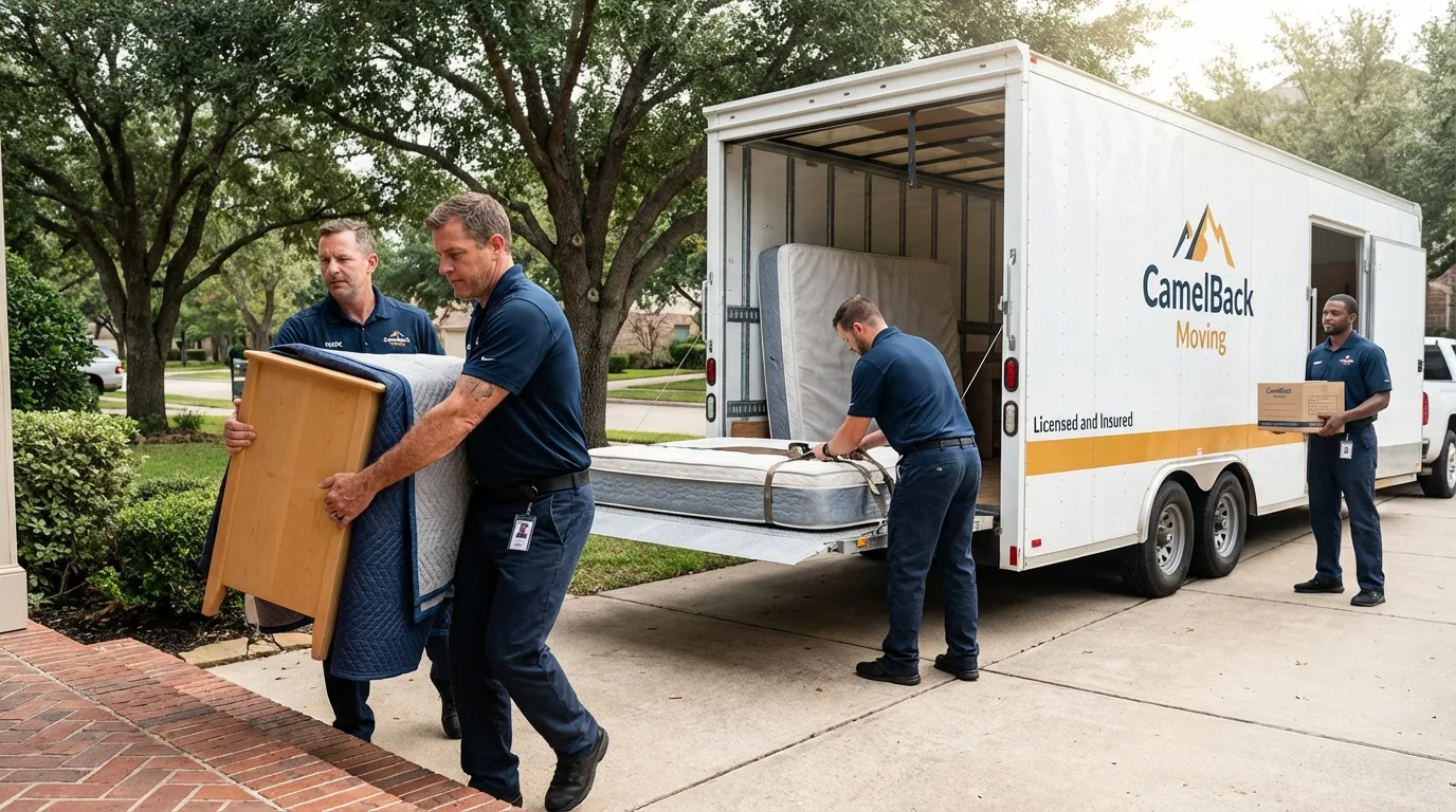 Crew loading residential truck for cross-state move from Bryan, OH