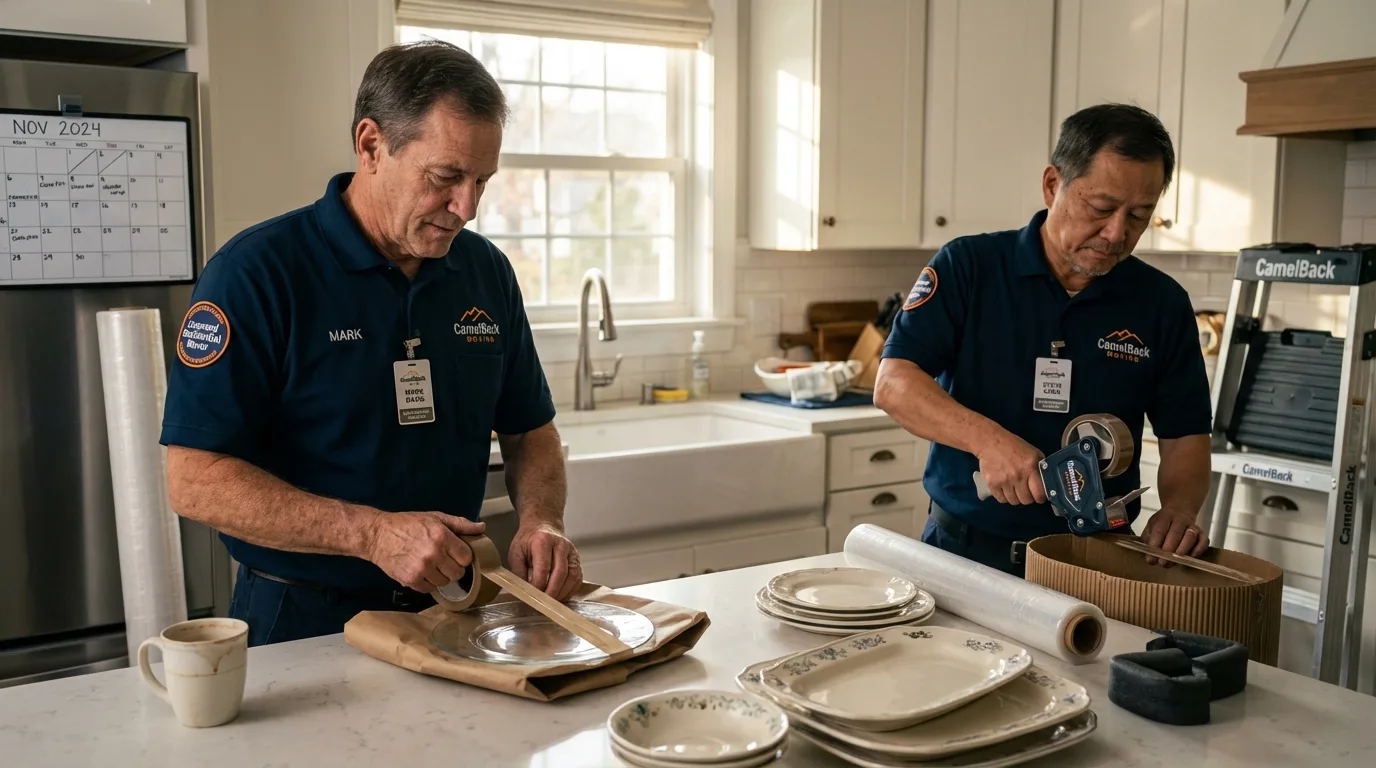 Professional crew packing kitchen dishware in Bryan, OH